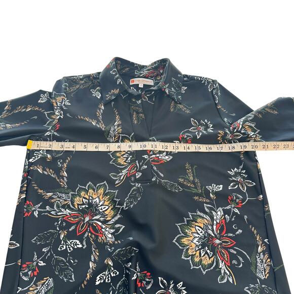 Jude Connally Melody Floral Black Long Sleeve Collared Printed High Low Top Sm S - Picture 12 of 13
